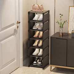 6/ 7/ 8 Tiers Metal Shoe Rack, Vertical Tall Narrow Shoe Rack Sturdy Free Standing Metal Shoe Shelf Storage Organizer, Multifunctional Shoe Cabinet, Space-saving Shoe Stand, Large Capacity Footwear Holder Corner Shoe Storage Rack for Closet Bedroom Entryw