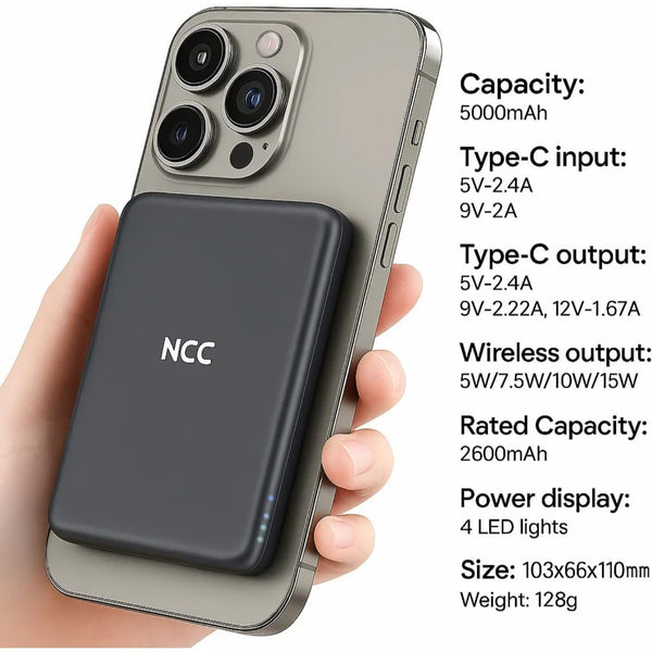 Magnetic Wireless Power Bank Fast Charging – Ultra Slim, with USB-C, Smartphones Battery Pack Compatible with iPhone/Android