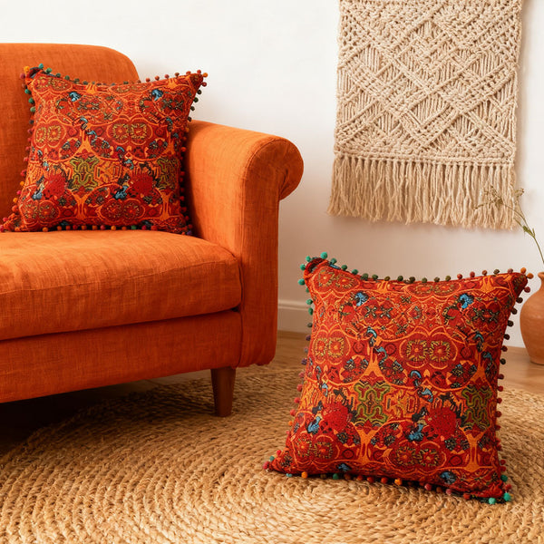 18x18 Inch Reversible Turkish Pattern Pillows (Set of 2 with Inserts) - Romantic Turkey Boho Floral Double Sided Design, Premium Polyester Cover & Fill, Decorative Accent Pillows for Sofa, Chair, Bedroom