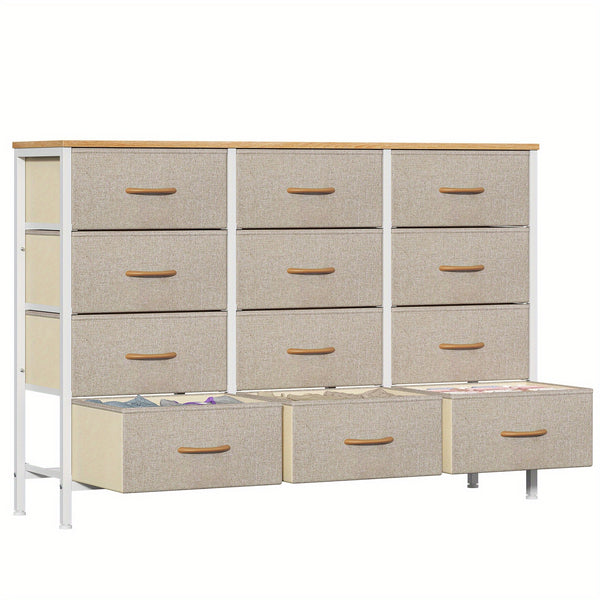 12 Canvas Chest Of Drawers Narrow Fabric Cabinet, Space-Saving Storage Organizer For Bedroom Living Room Office Sturdy Frame Chest Of Drawers