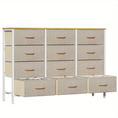 12 Canvas Chest Of Drawers Narrow Fabric Cabinet, Space-Saving Storage Organizer For Bedroom Living Room Office Sturdy Frame Chest Of Drawers