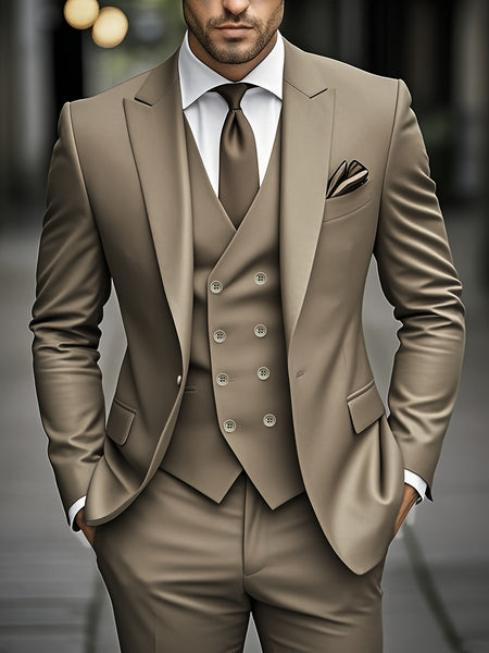 Fashion Men's Leisure Boutique Slim Fit Light Business Suit Set, Wedding Ball Dress Jacket + Vest + Pants 3pcs Suit.
