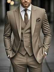 Fashion Men's Leisure Boutique Slim Fit Light Business Suit Set, Wedding Ball Dress Jacket + Vest + Pants 3pcs Suit.