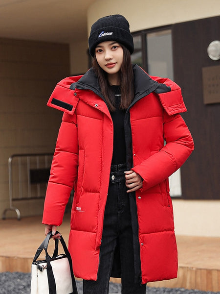 Sophisticated Winter Coat for Women Featuring a Hood And a Full Zipper, Perfect for Chilly Days. This Long-Sleeve Jacket Offers a Tailored Fit And Is Suitable for Both Outdoor And Everyday Travel. Dry Clean Only, Made with High-Quality Materials
