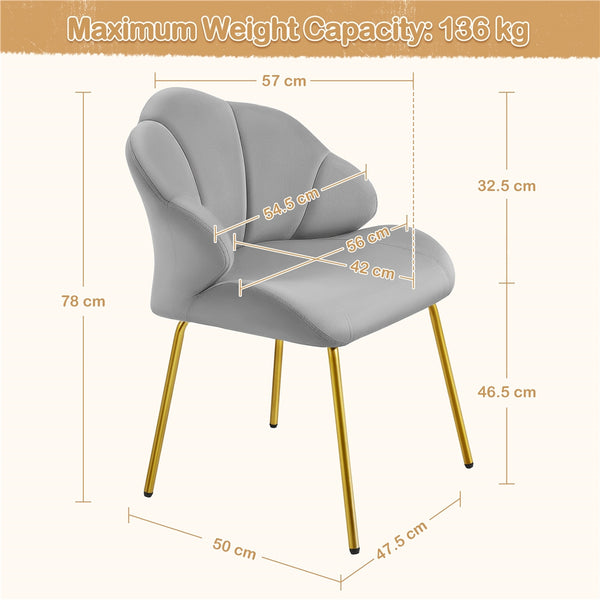 Costoffs Velvet Accent Chair Modern Side Chair Vanity Chair Leisure Chair with Shell-shaped Backrest and Golden Metal Legs, Versatile Use Lounge Chair for Living Room/Bedroom/Home Office/Kitchen, White/Pink