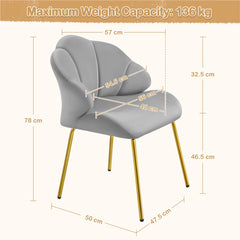 Costoffs Velvet Accent Chair Modern Side Chair Vanity Chair Leisure Chair with Shell-shaped Backrest and Golden Metal Legs, Versatile Use Lounge Chair for Living Room/Bedroom/Home Office/Kitchen, White/Pink