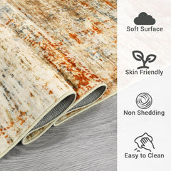 Contemporary Abstract Area Rug, Machine Washable And Non-Shedding, Soft Low Pile Design for Kitchen, Living Room, Hallway, And Laundry Room