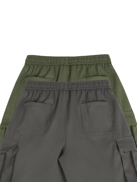 2pcs Men'S Cargo Shorts, Drawstring Waist Multi-Pocket Men'S Shorts
