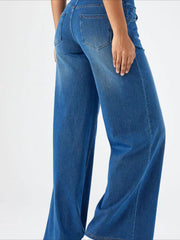 ' High Waisted Wide Jeans - Stretchy Pants with Multiple Pockets, -Washed - Casual Trousers for Jeanswear & Layering (Wide-Waisted Fit)