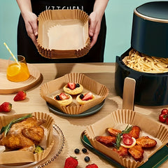 100pcs Non-Stick Air Fryer Liners - Premium Paper Single Sheets with Ridged Edges for Secure Cooking, Easy Cleanup & Healthy Cooking