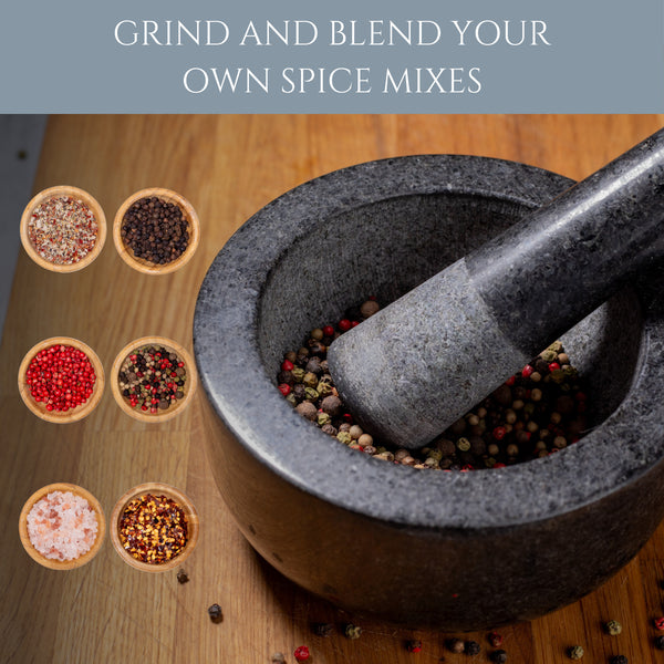 Homiu Granite Pestle and Mortar Set – Large 16 cm Solid Natural Stone Grinder for Spices, Herbs, Seeds & Garlic – Durable Non-Porous Granite Bowl