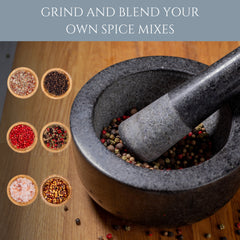 Homiu Granite Pestle and Mortar Set – Large 16 cm Solid Natural Stone Grinder for Spices, Herbs, Seeds & Garlic – Durable Non-Porous Granite Bowl