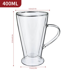 Vinsani Double Walled Coffee Drink Glasses Tea Cup Mug Heat Cold Resistant Aesthetic Clear Borosilicate Glass with Handle Cappuccino Latte Tea Dessert Hot and Cold Drinks