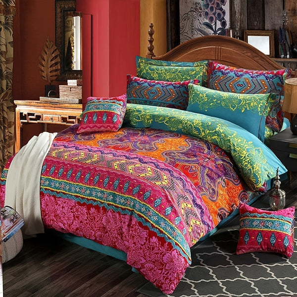 2/3pcs Bohemian Duvet Cover Set, Microfiber, Woven, Embroidery, Zipper Closure, All-Season, Machine Washable, 300-350 g/㎡, Turmeric Color, With Pillowcase, Not Include Duvet Insert, Christmas Gifts Decoration