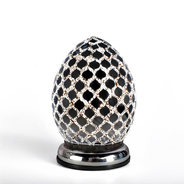 Mosaic Star Pearl Egg Lamp with Chrome Base 21cm Mirror Tile Effect Bedroom Light, Bulb Included, 230V 4W, Decorative Table Lamp for Home Bedroom Office Decor Warm Light [Energy Class A]