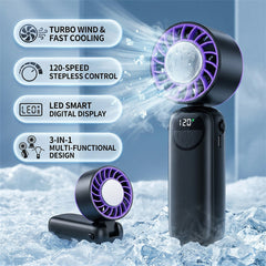 Portable Handheld Fan, 2-in-1 High-Speed Cooling Fan: Built-in Gel Ice Pack for summer, Perfect for Office, Travel & Outdoors