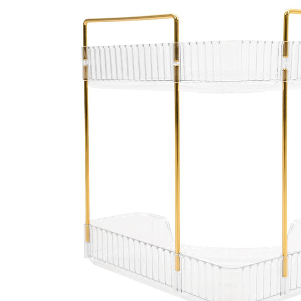 Corner Space Utilization Storage Rack Golden 17.5*12*31.5cm, Square Transparent Two-Tier Bathroom Countertop Rack, Bathroom Shelf, Countertop Storage Organizer