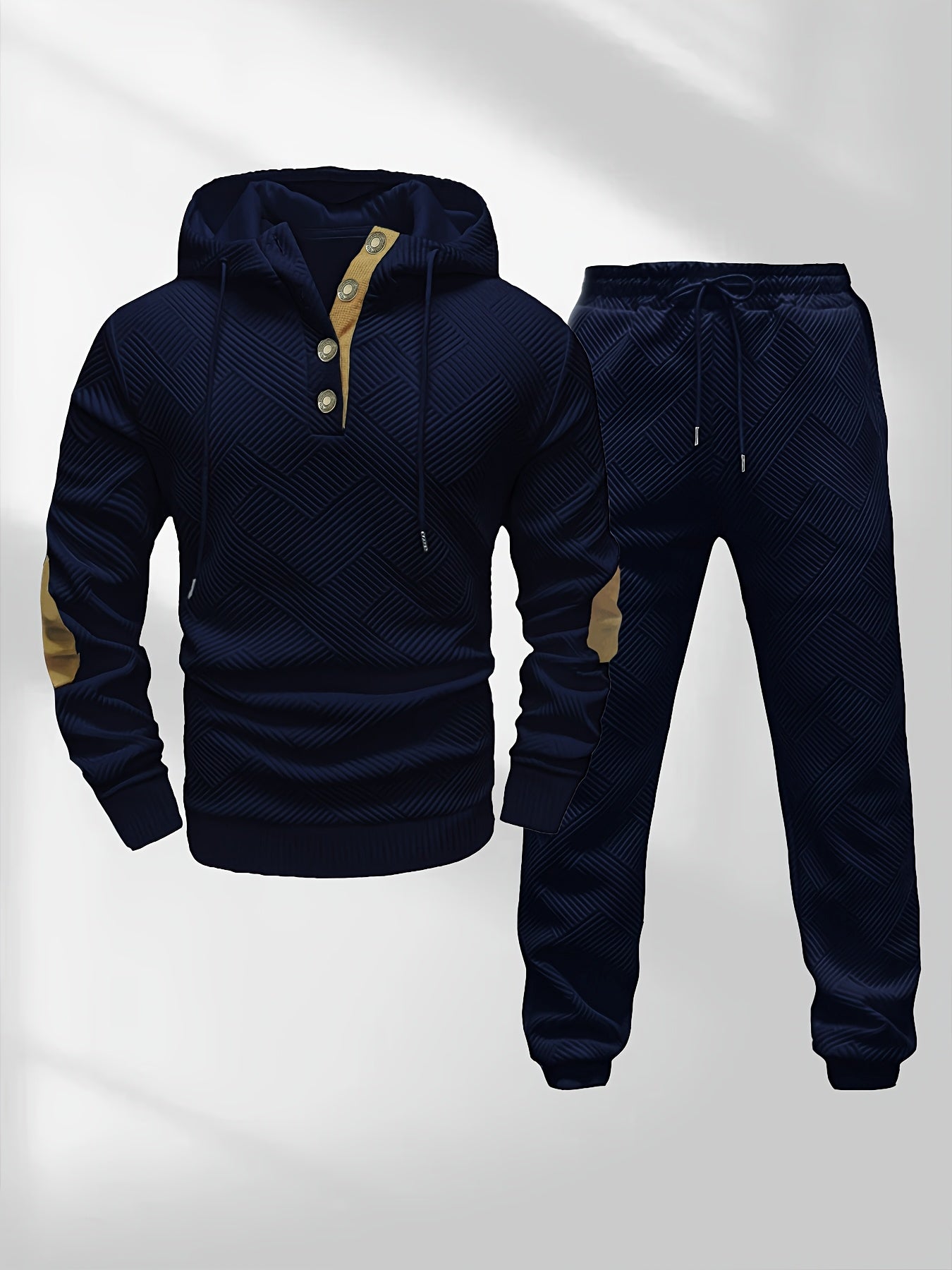 Men's Casual Fashion Set: Knitted Jacquard Hoodie and Sweatpants 2pcs Set