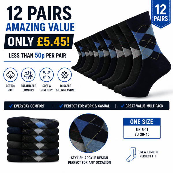 12 Pairs -Mens Cotton Rich Crew Socks | Honeycomb Comfortable Non-Tight Top Soft Breathable Stretch | Fit UK Size 6-11 | Everyday Casual Work Sports Running Gym Socks