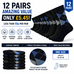 12 Pairs -Mens Cotton Rich Crew Socks | Honeycomb Comfortable Non-Tight Top Soft Breathable Stretch | Fit UK Size 6-11 | Everyday Casual Work Sports Running Gym Socks