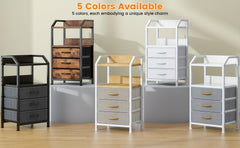 Modern Black Fabric Drawer Nightstand with Open Shelves - Engineered Wood & Metal Frame, 3 Drawers & Open Shelf, Compact 68.58cm Height, 3, 2 Cu Ft Storage, Easy Assembly for Bedroom, Living Room, Dorm, Office, Bedroom Storage, Contemporary Design, Sturdy