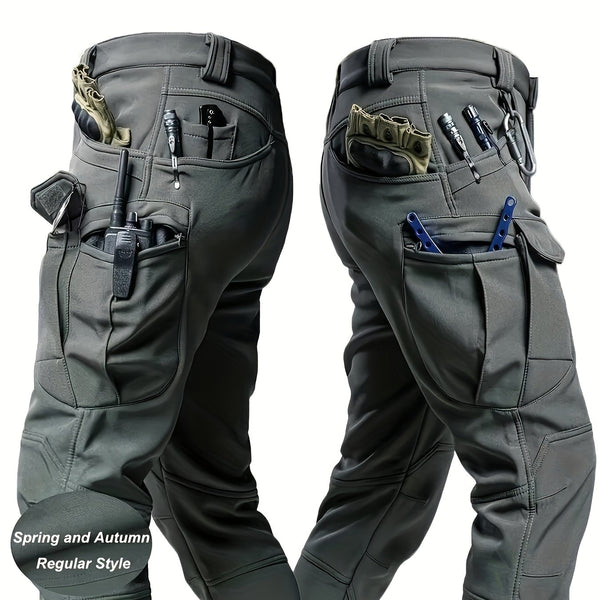 Men'S Stretchy Black Cargo Work Pants - Elastic Waist, Multi-Pocket Design for Hiking & Everyday Comfort, Durable & Comfort Fit, Outdoor Pants|Casual Cargo Pants|Glossy Finish Pant
