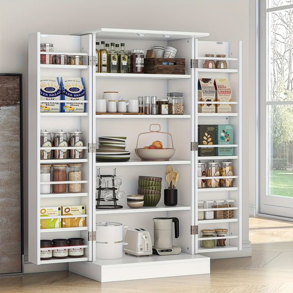 Freestanding Kitchen Pantry Storage Cabinet, White, Adjustable Shelves, 3-Level Design, 60cm W x 40cm D x 120cm H, Easy Assembly, Spacious Storage for Kitchen, Home Office, Bedroom, Bathroom