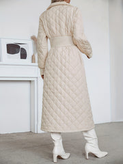 Women'S Casual Quilted Long Coat, Solid Color Long Sleeves with Pockets, Elegant Hooded Winter Warm Jacket