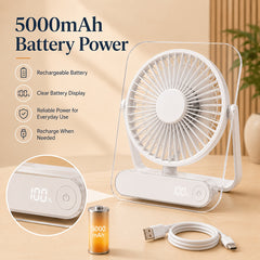 USB Desk Fan, 5000Mah [15H Max Working Time] Ultra Quiet Battery Operated Small USB Fan with Strong Wind, 180° Tilt Foldable And 5 Speeds Adjustable, Battery Powered Mini Personal Fan for Office Bedroom Desktop - Gift