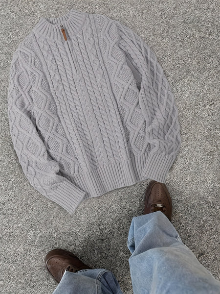 2025 Winter American Stand-Up Collar Half-Zip Knit Aran Sweater Mr. Pony Knitwear Pullover Card