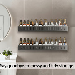 2pcs Large Capacity No-Drill/Screw Shower Shelf - Heavy-Duty SUS304 Stainless Wall-Mounted Bathroom Shelf with Hanging Rail System, Install Bath Storage Rack Suitable for Bathroom, Kitchen, Pantry (Black/Gray)
