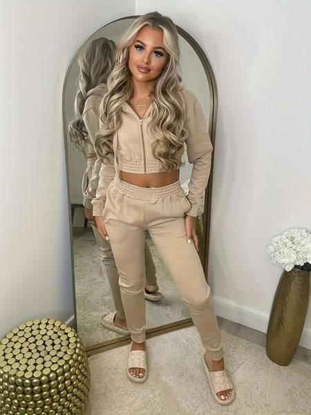 Women'S Fleece Hoodie Hooded Crop Top And Leisure Set