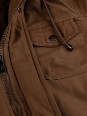A Durable And Warm Medium to Long Men'S Winter Jacket, Suitable for Casual Work, Featuring Multiple Pockets, a Zipper, And a Hood for Outdoor Wind