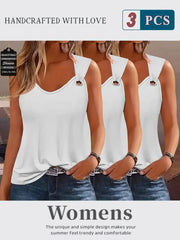 Three-Pack Women's Tank Tops Summer Sleeveless Loose Fit Eyelet Neck Solid Color Basic Shirts