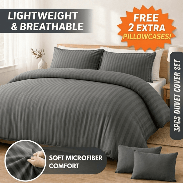 3pcs Lightweight Stripe Duvet Cover Set – Soft Breathable Microfiber Bedding Set, Cool Fresh Spring Summer Design, Easy Care, Includes 2 Free Pillowcases, All seasons use