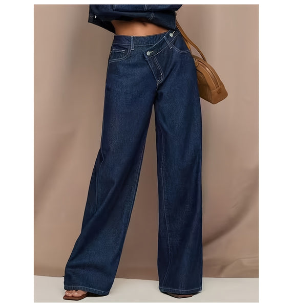 [2026SS] Women's New Stretchy Wide Leg Jeans, Loose Straight Blue Jeans, Washed Denim Trousers with Pockets, High Waisted Tummy Control Comfort Pantalones, Street Style Ladies' Outfit, Female Baggy Casual Pants for Work, Travel and Office.
