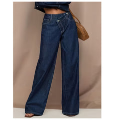 [2026SS] Women's New Stretchy Wide Leg Jeans, Loose Straight Blue Jeans, Washed Denim Trousers with Pockets, High Waisted Tummy Control Comfort Pantalones, Street Style Ladies' Outfit, Female Baggy Casual Pants for Work, Travel and Office.