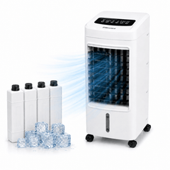 EMtronics 4-in-1 Evaporative Air Cooler, Fan and Humidifier, 3 Speed Settings, 4 Litre Water Tank, Portable 75W with 4 x Ice Packs - White
