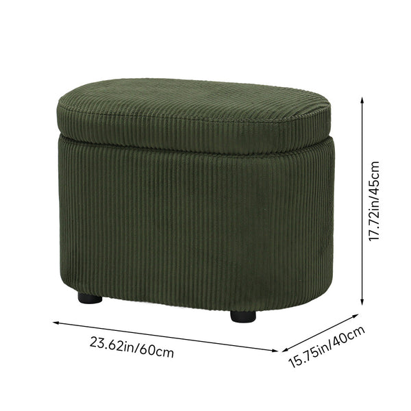 1pc Plush Teddy Round Upholstered Storage Ottoman Stool - 60x40x45cm Lidded Footrest with Hidden Storage Space | Multi-Functional Shoe Changing Bench for Living Room, Bedroom & Entryway | 3cm Black Plastic Legs (Green/White)