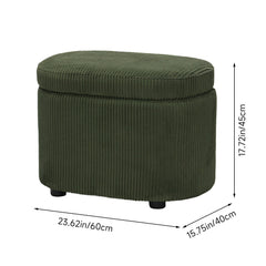 1pc Plush Teddy Round Upholstered Storage Ottoman Stool - 60x40x45cm Lidded Footrest with Hidden Storage Space | Multi-Functional Shoe Changing Bench for Living Room, Bedroom & Entryway | 3cm Black Plastic Legs (Green/White)