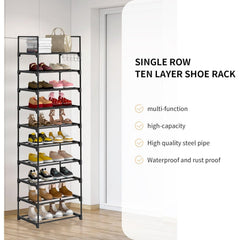 Shoe Rack 10 Tiers Shoe Storage Organiser, Sturdy Space-saving Shelf Tall Shoe Racks, Up to 20-25 Pairs Narrow Shoes Rack Stand for Dress Bedroom, Bathroom, Hallway, Outdoor, 30D x 40W x 175H cm,Black