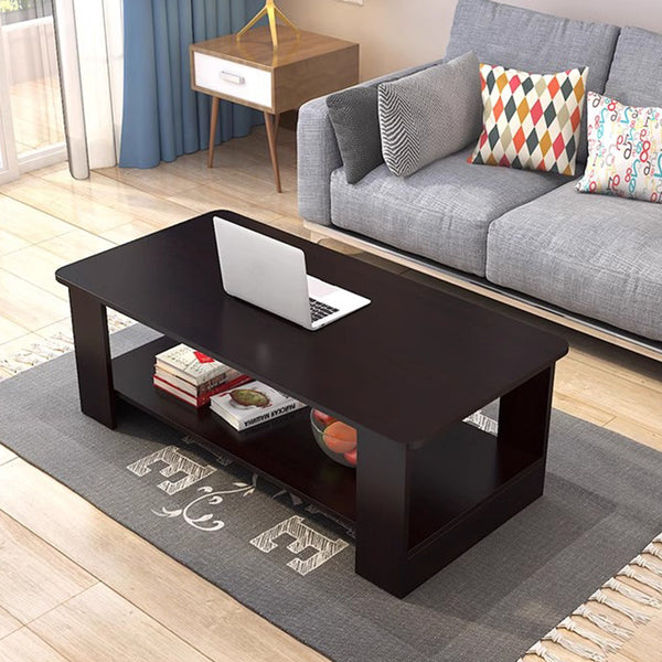 Modern Black Coffee Table with Lower Storage Shelf - Living Room Tea Side End Desk, Contemporary Design with Magazine Rack & Open Storage