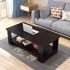 Modern Black Coffee Table with Lower Storage Shelf - Living Room Tea Side End Desk, Contemporary Design with Magazine Rack & Open Storage