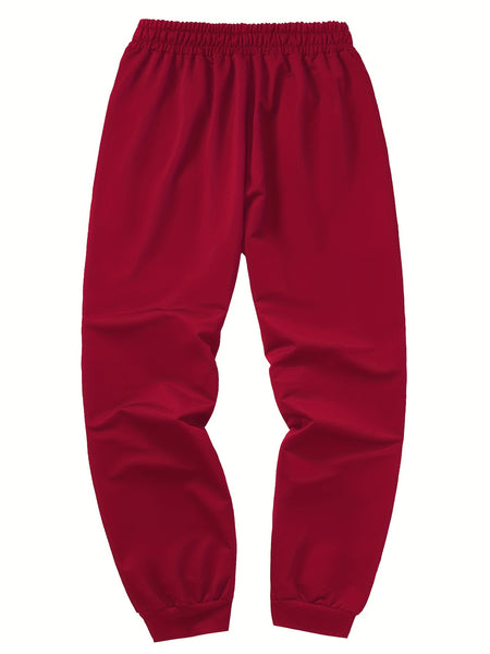 Three-pc Men's Solid Color Plain Elastic Waistband Drawstring Ribbed Cuffed Casual Jogger Pants, Men's Dress Administrative Trousers