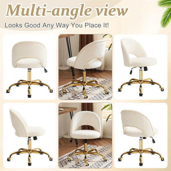 Office Chair Velvet Fabric Swivel Computer Desk Chair Comfy Armless Vanity Task Chair With Adjustable Height, Ergonomic Chair for Home Bedroom (Delicate Lilac)