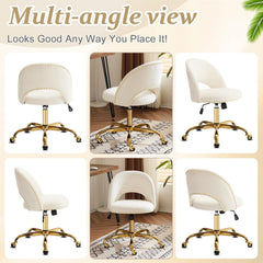 Office Chair Velvet Fabric Swivel Computer Desk Chair Comfy Armless Vanity Task Chair With Adjustable Height, Ergonomic Chair for Home Bedroom (Delicate Lilac)