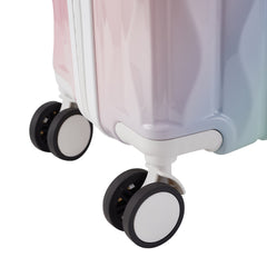 Cabin Luggage, Multifunctional Suitcase, Travel Suitcase, Carry-on Luggage with Cup Holder, Stand, Hook, Dreamy Rainbow Gradient Luggage 18 Inch, Lightweight & Durable Trolley Case with Spinner Wheels