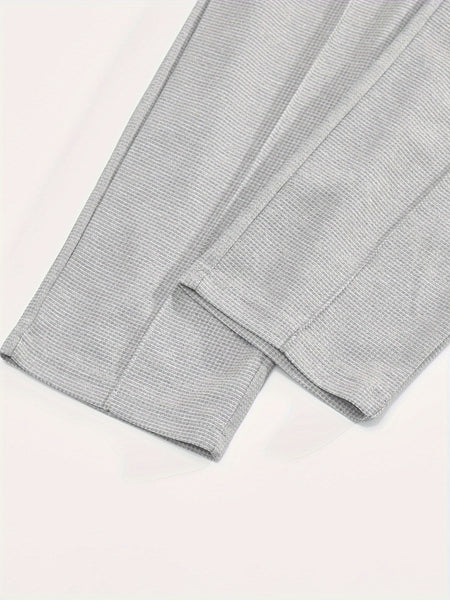 Men'S 2pcs Solid Color Waffle Casual Set, Long-Sleeved Round Neck Pullover Sweatshirt And Solid Color Drawstring Pants, Chic And Comfortable Casual Set, Suitable for Men'S Daily Casual Wear, Vacation Wear, Spring And Autumn Men'S Clothing