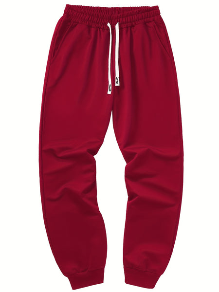 Three-pc Men's Solid Color Plain Elastic Waistband Drawstring Ribbed Cuffed Casual Jogger Pants, Men's Dress Administrative Trousers