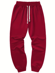 Three-pc Men's Solid Color Plain Elastic Waistband Drawstring Ribbed Cuffed Casual Jogger Pants, Men's Dress Administrative Trousers